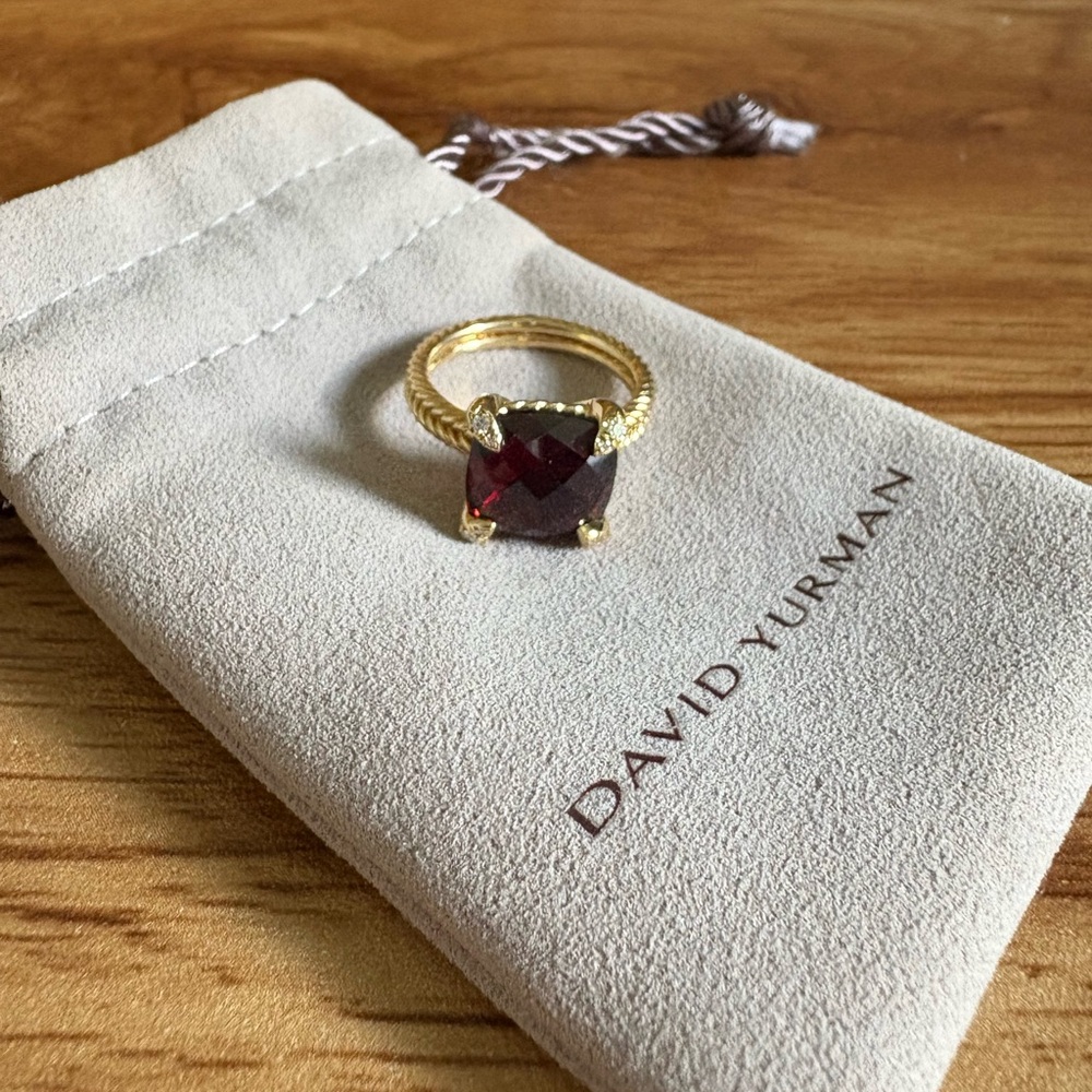 David Yurman Gold Chatelaine Ring with Garnet